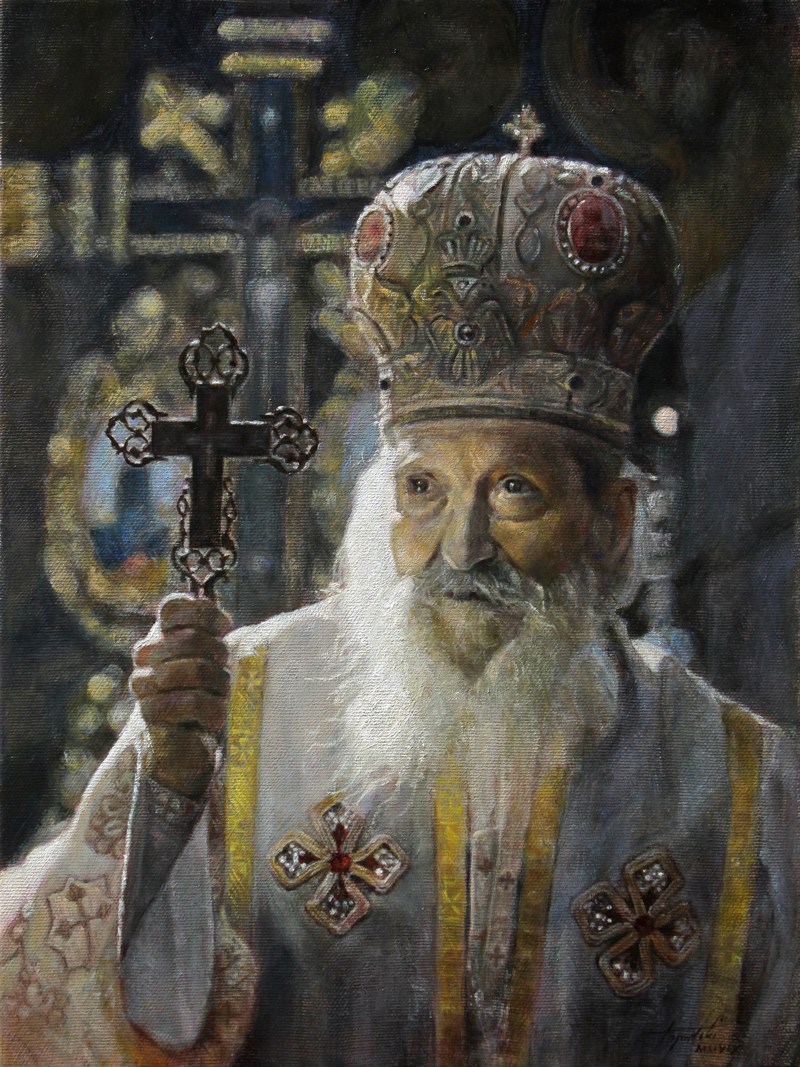 Umetnička Slika Srpski Patrijarh Pavle Ulje Na Platnu