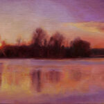Sumrak na reci - Umetnička slika 30x45cm Ulje na lanenom platnu kasiranom na sper - umetnik Darko TOPALSKI