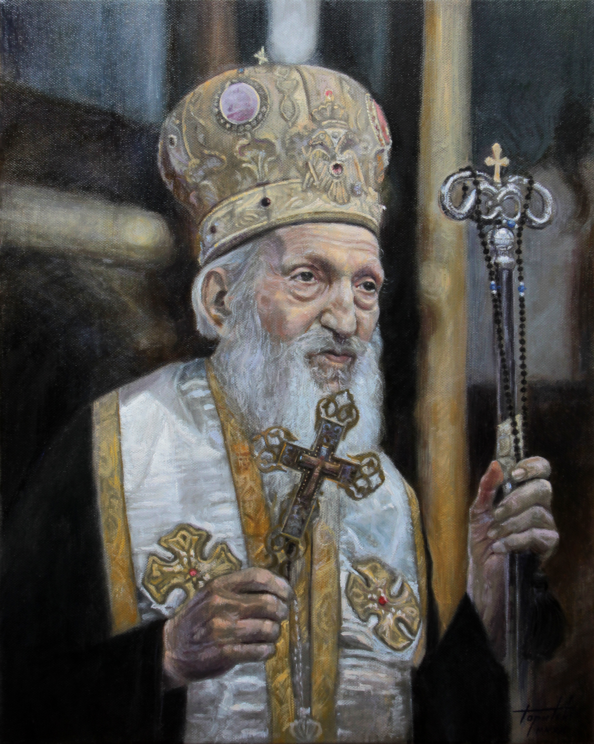 Umetnička slika - Srpski Patrijarh Pavle 50x40cm - ulje na platnu - umetnik Darko Topalski