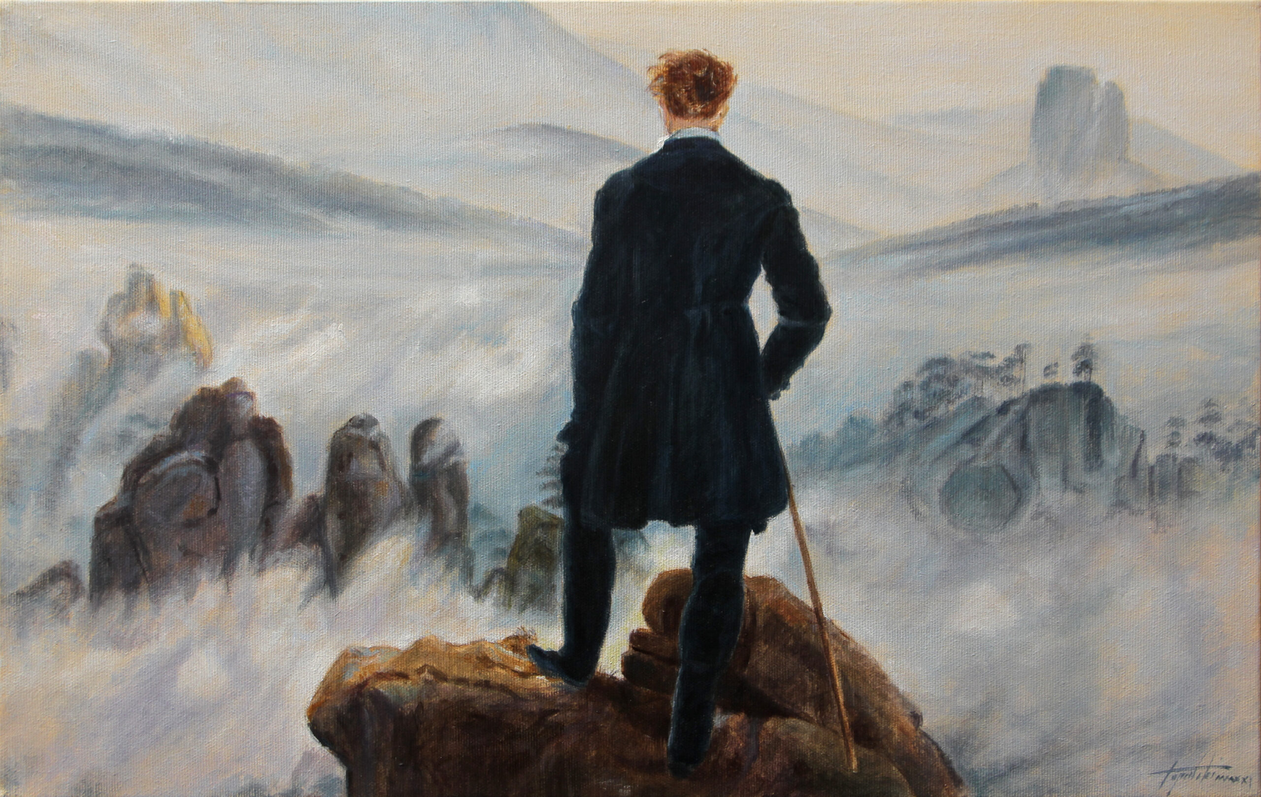 Umetnička slika - Lutalica nad morem magle - po Kasparu Davidu Fridrihu - Ulje na platnu po porudzbini -umetnik Darko Topalski
