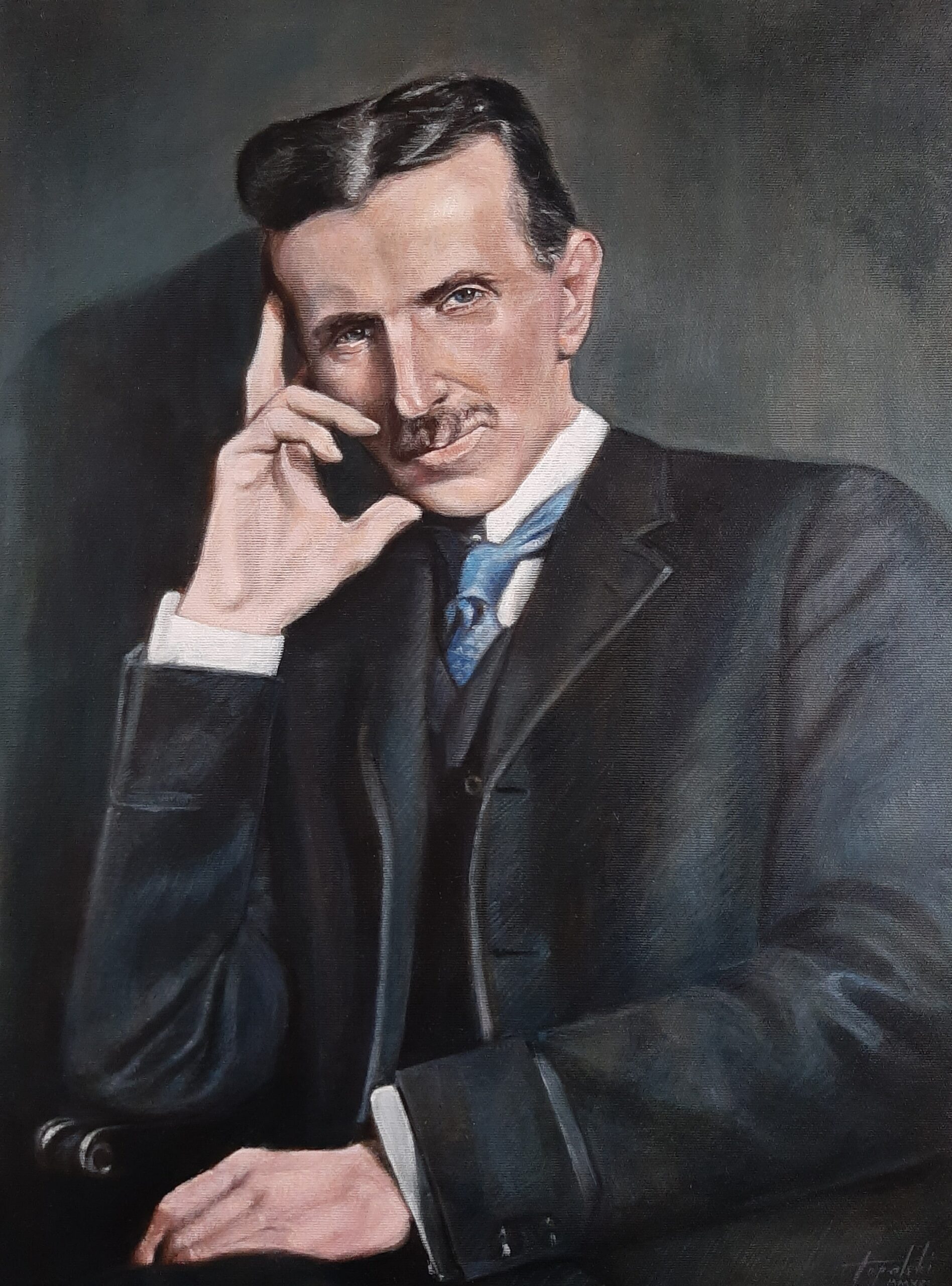 Nikola Tesla - Umetnička slika Ulje na platnu 2021.- umetnik Darko TOPALSKI