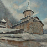 Umetnička slika - Manastir Godovik zimi - 45x60cm Ulje na platnu po narudžbini - umetnik Darko Topalski