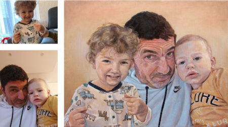 Umetnička slika Portret po narudzbini - Deda i unuci - 35x45cm-2023-Ulje na platnu - umetnik Darko Topalski